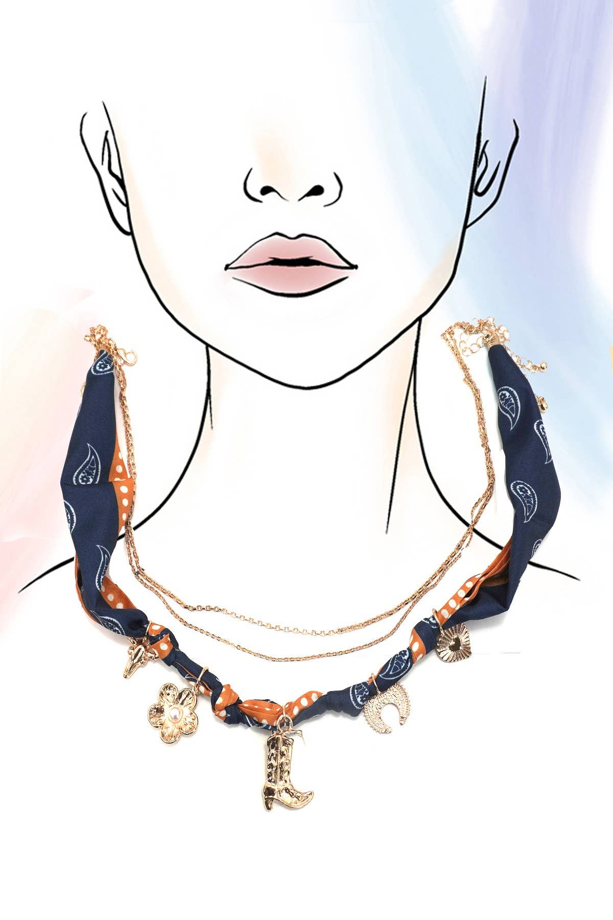 SCARF CHARM NECKLACE NAVY/GOLD