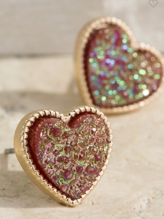 Druzy Heart Stud