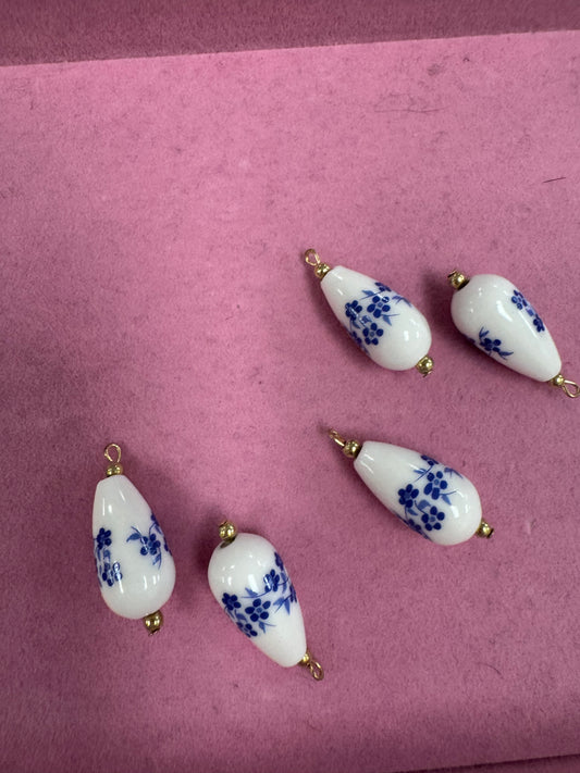 TCB Sweet & Cute Collection Blue Floral Teardrop Charm