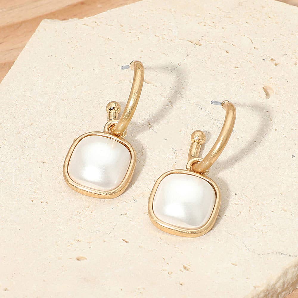 Square Stone Drop Hoop Earrings