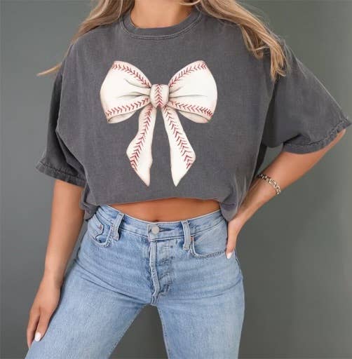 Baseball bow croquette comfort colors graphic tee shirt 