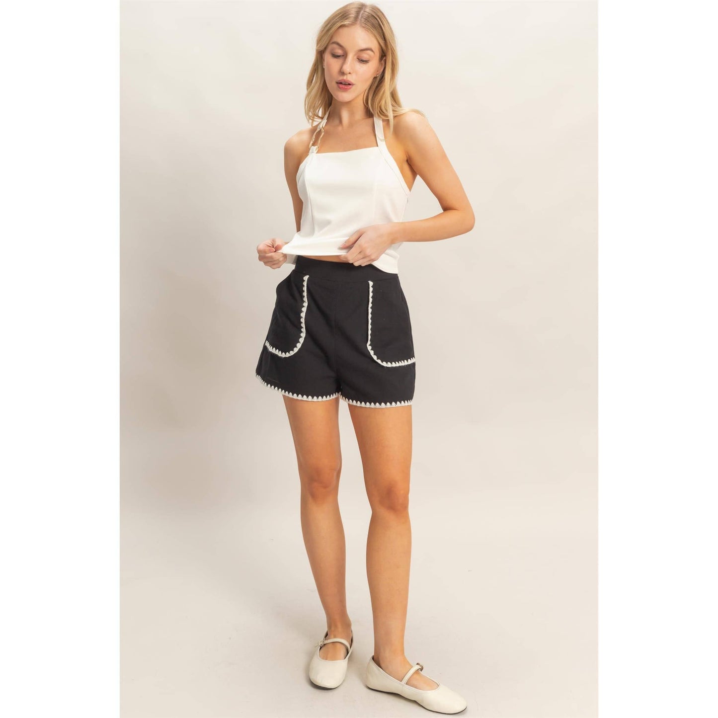 Scallop Trim High-Waisted Shorts