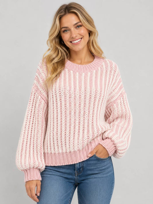 Pink/Cream Stripe Drop Shpulder Sweater