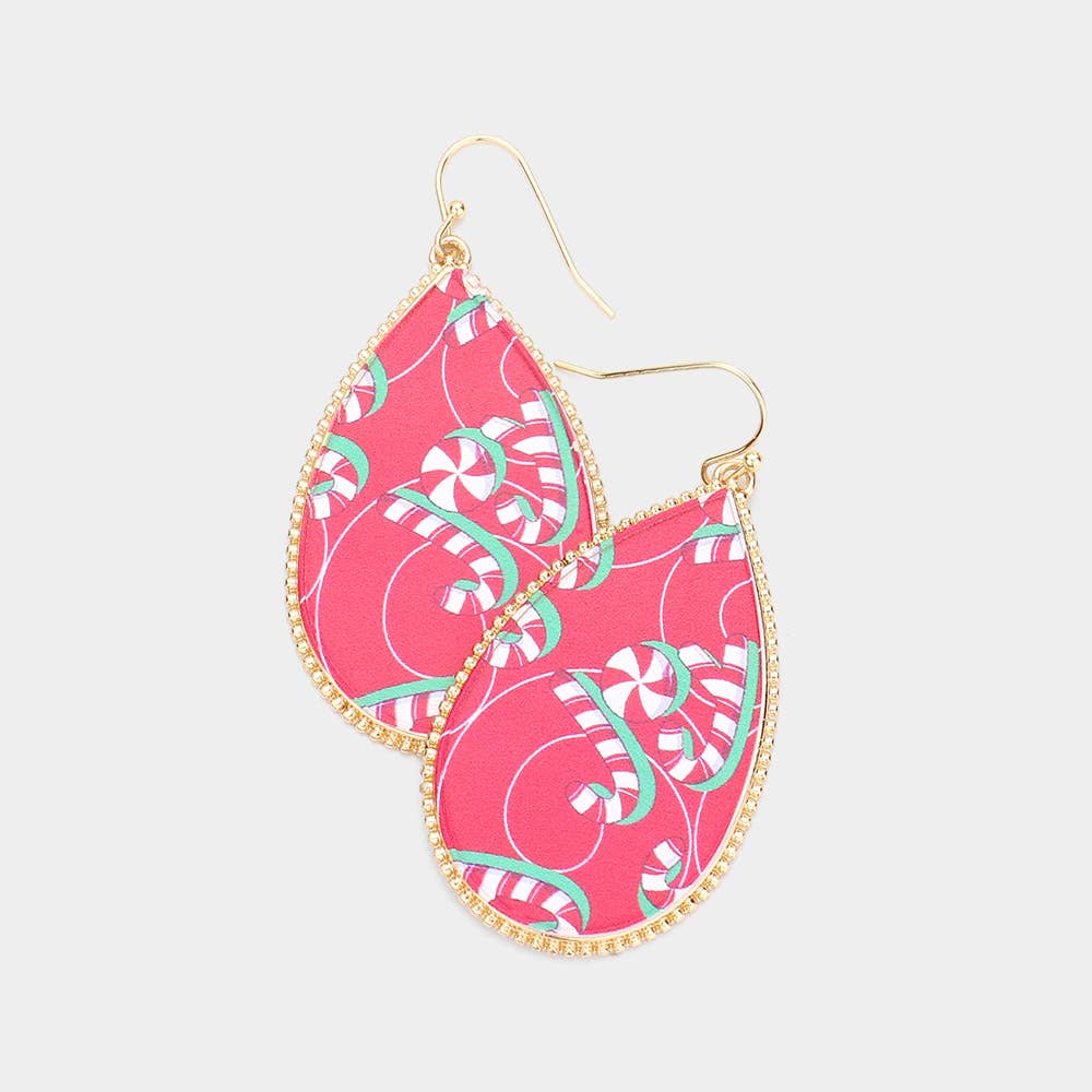 Candy Cane Printed Teardrop Dangle Earrings