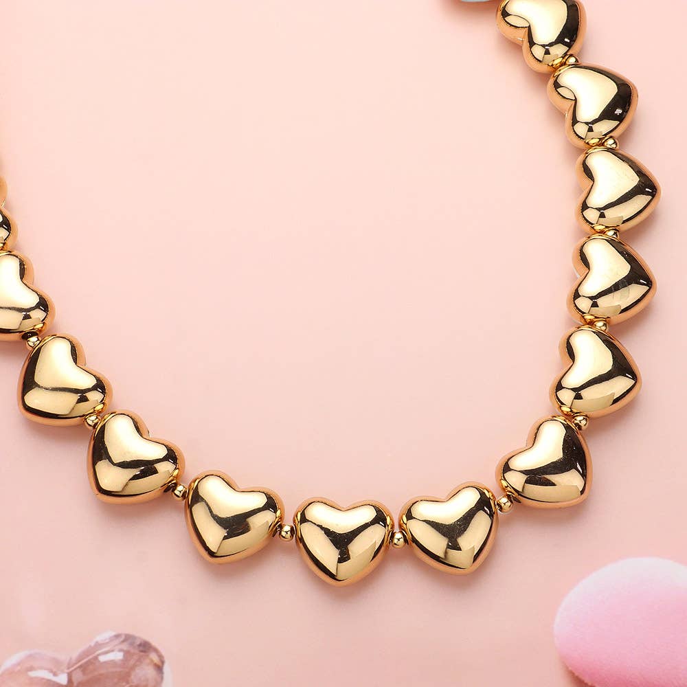 Metal Heart Link Necklace
: Gold