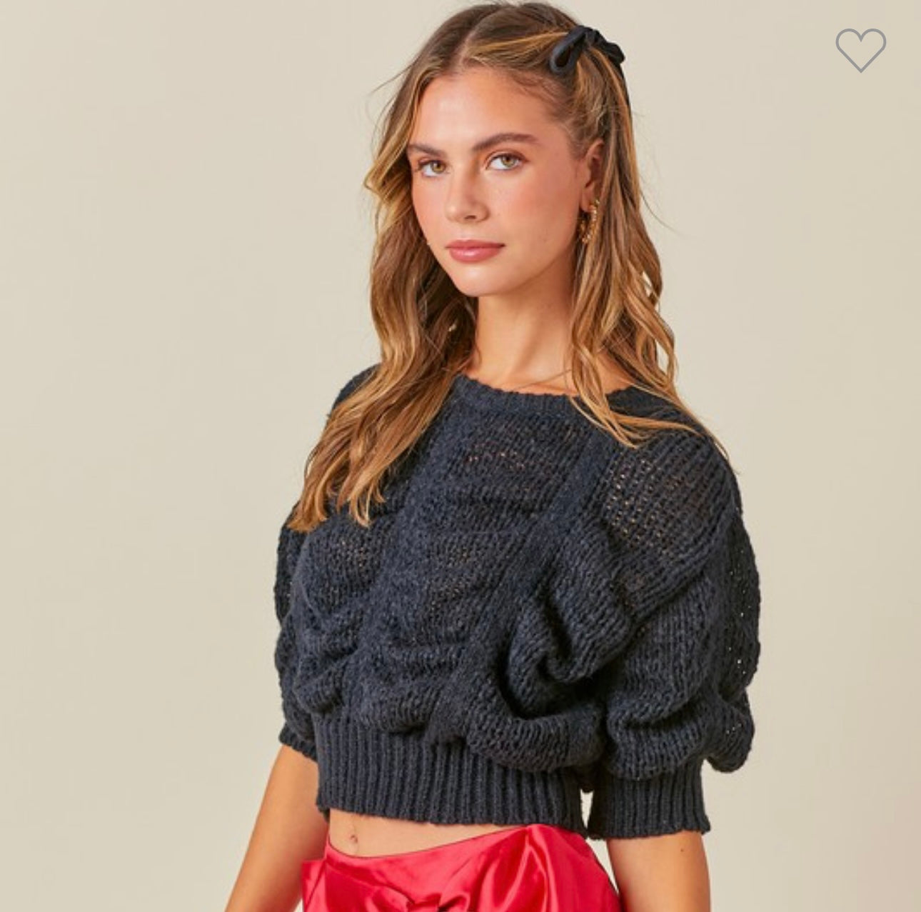 Cropped Shirring Detail Knit Sweater