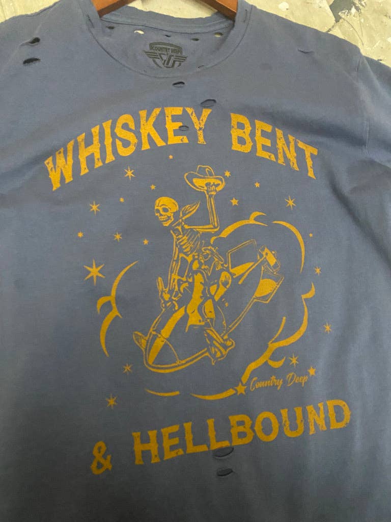 Whiskey Bent & Hellbound Distressed Tee /Faded Navy