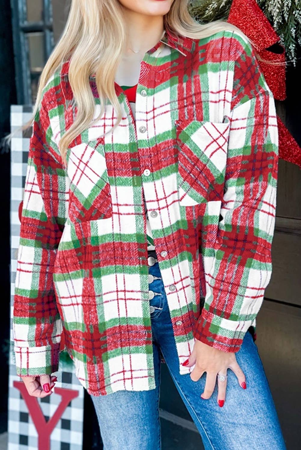 Christmas Plaid Long Sleeve Shacket