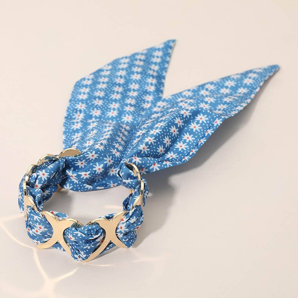 Metal Heart Ring Floral Patterned Fabric fabric Scarf Adjustable Bracelet