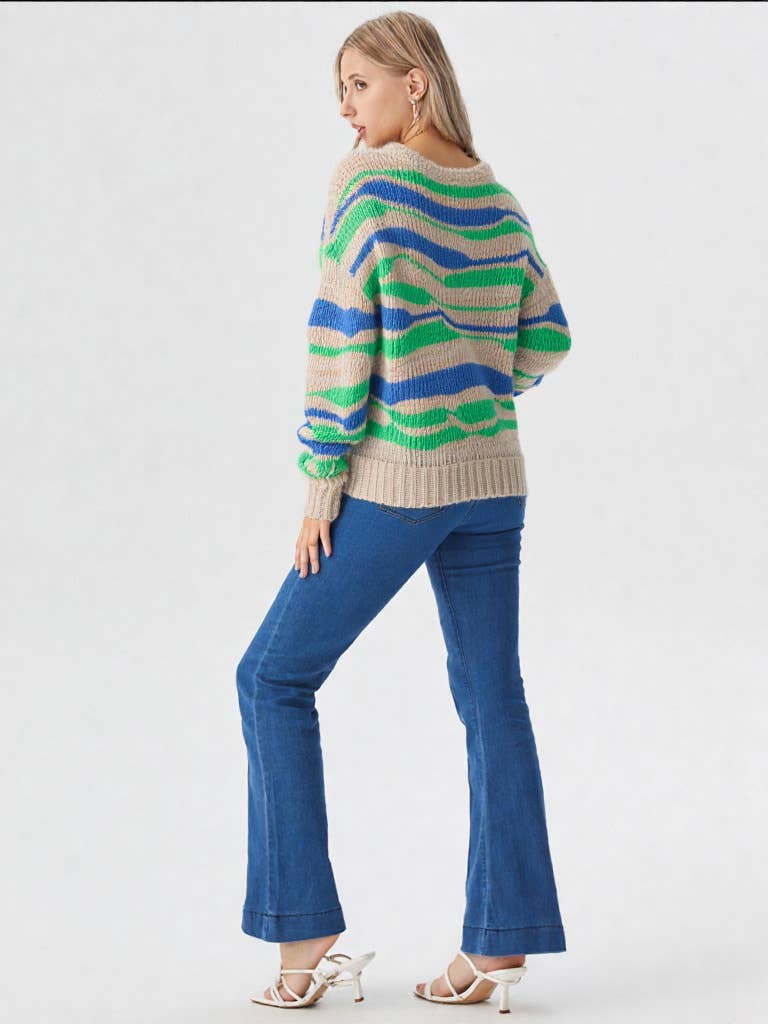 Multi Color Casual Knit Sweater Blue/Green