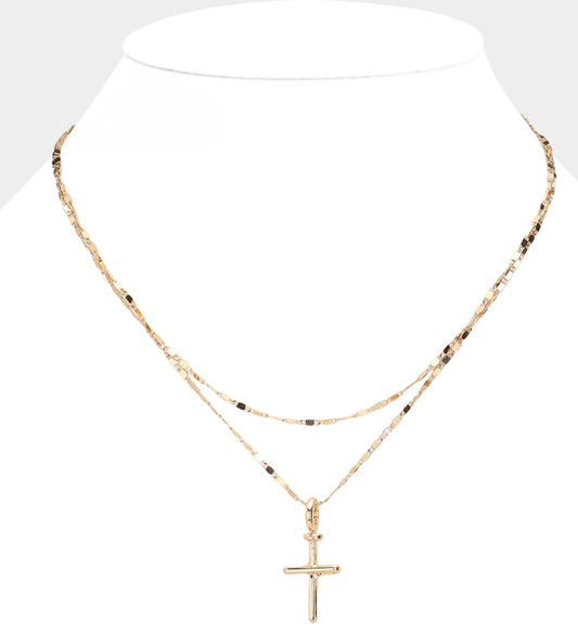 Metal Cross Pendant Pointed Layered Necklace