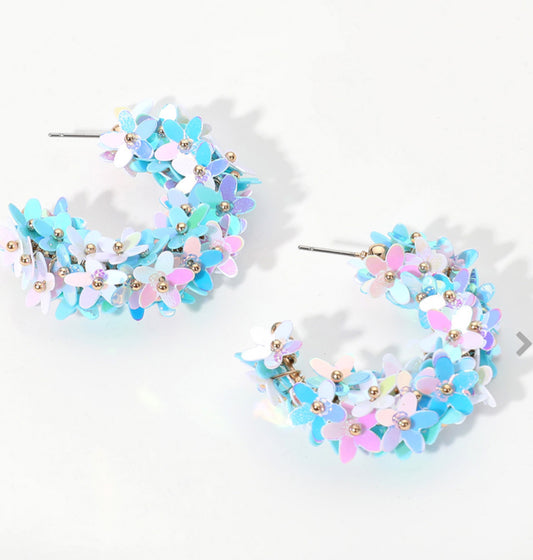 Flower Sequin Embellished Hoop Earrings