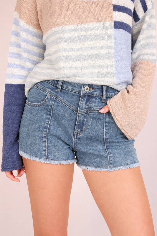 VERY JEAN Washed Frayed Denim Shorts
