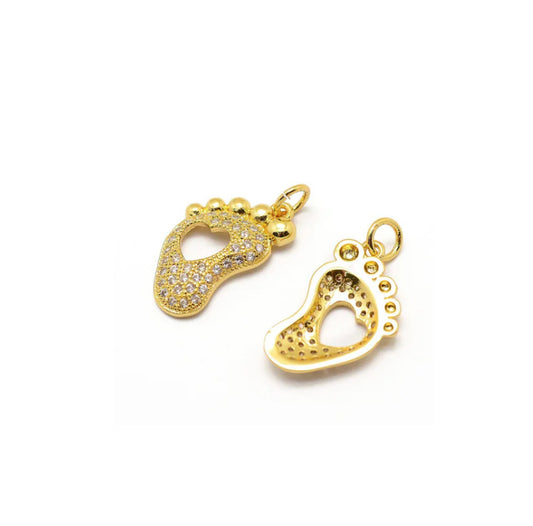 TCB Gold Pave Baby Foot Charm