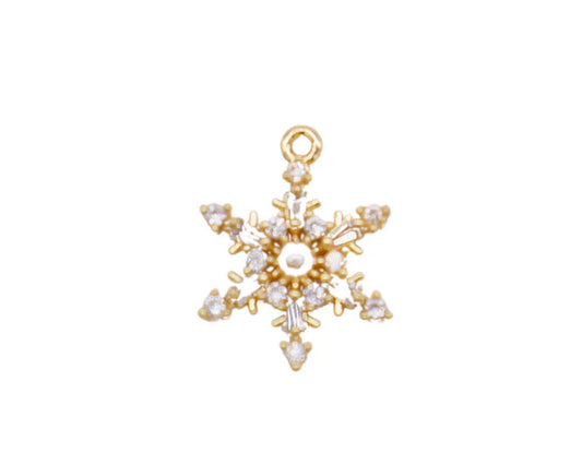 TCB Gold Sparkly Pearl Snowflake Charm