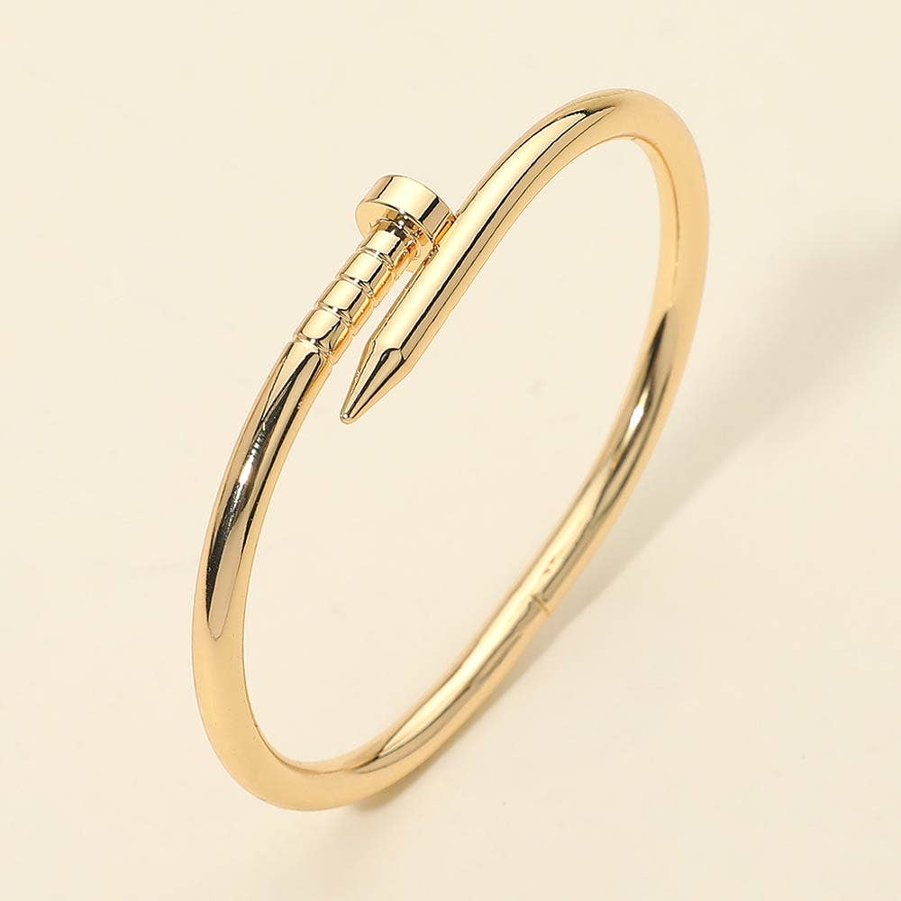 Metal Nail Hinged Bangle Bracelet: Gold