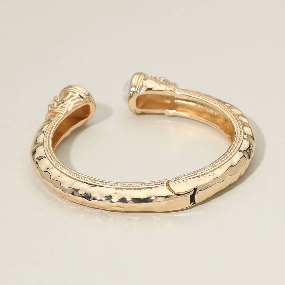 Pearl Tip Accent Hinged Cuff Bracelet: Cream,Gold