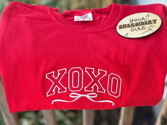 XOXO Bow Embroidered Comfort Colors Tee
