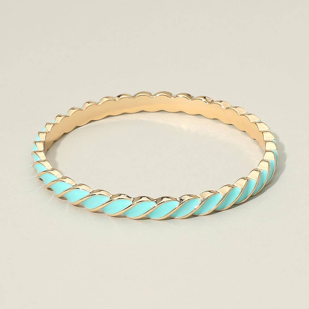 Enamel Inlay Twisted Hinged Bangle Bracelet
