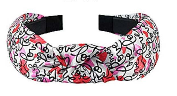 Love Heart Printed Knot Satin Headbands