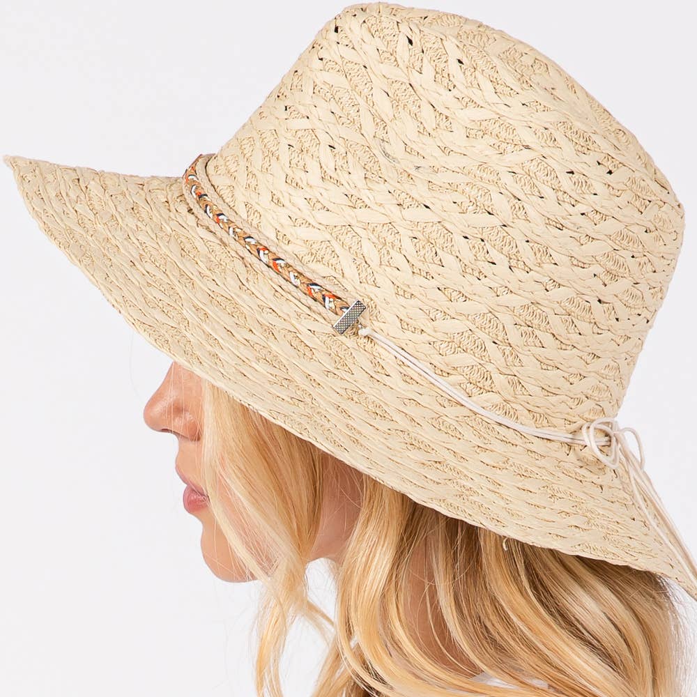 Straw Sun Hat with Straw Braided Evil Eye