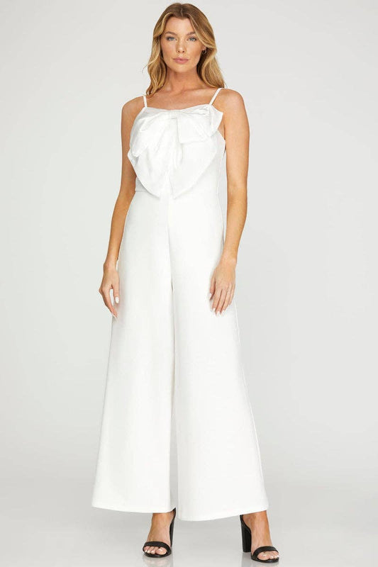 CAMI JUMPSUIT WITH SHIMMER SATIN BOW
