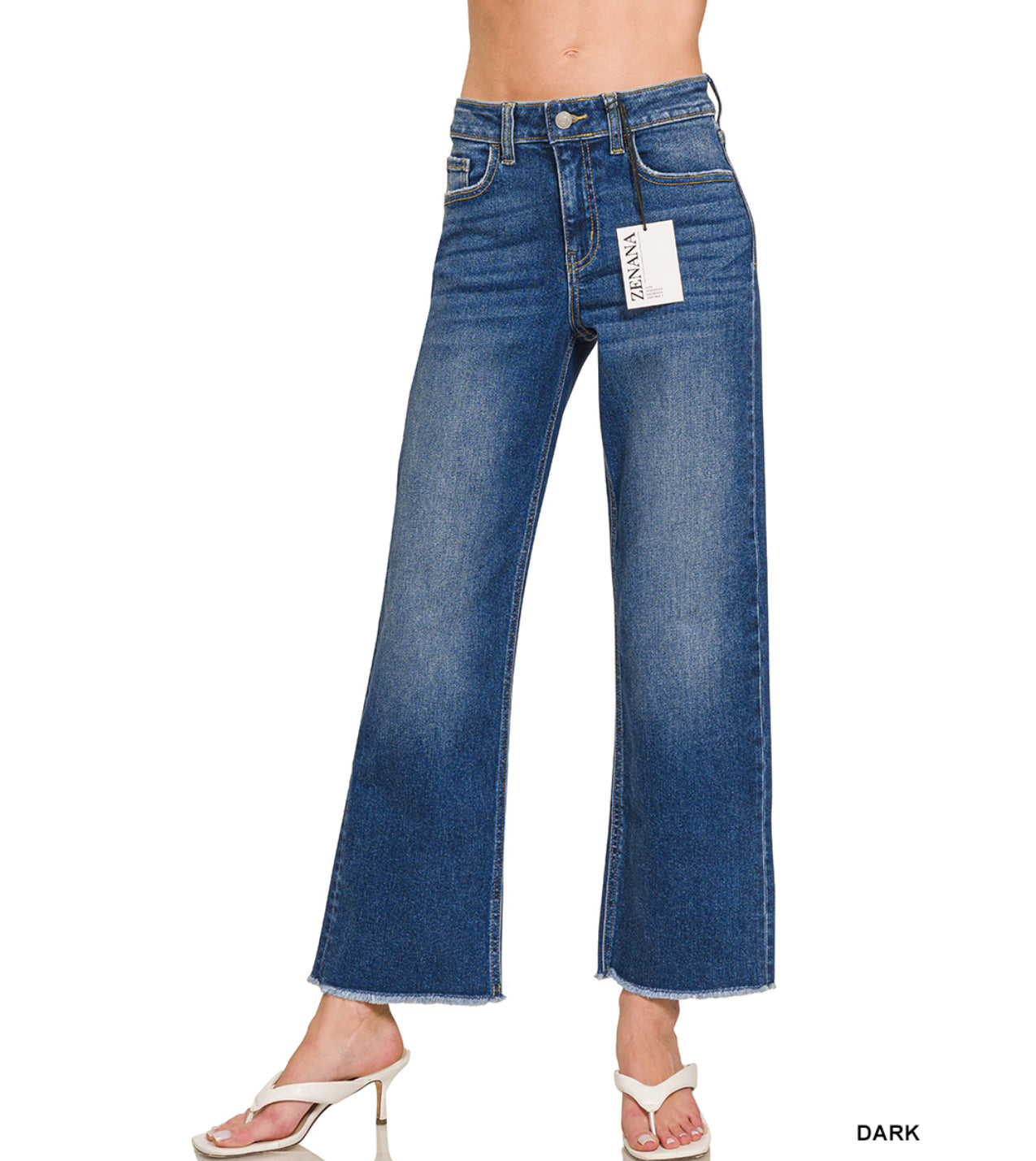 ZENANA HIGH WAIST STRAIGHT LEG DARK WASH DENIM JEAN
