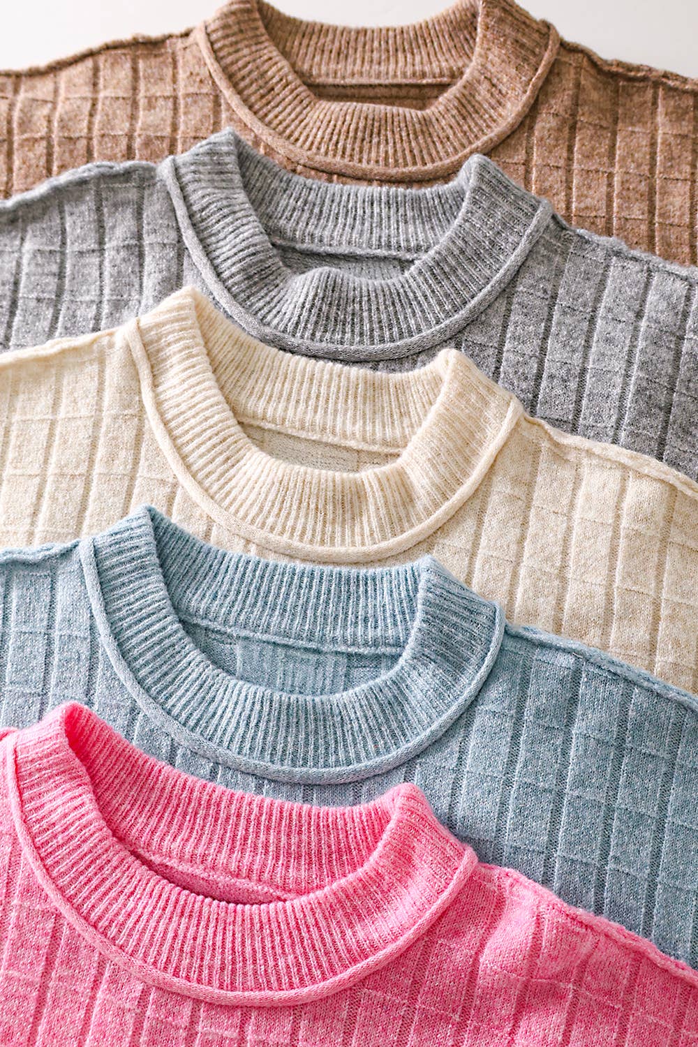 12W3734N-Cropped Length Ribbed Knit Sweater: OATMEAL / S-M-L/2-2-2