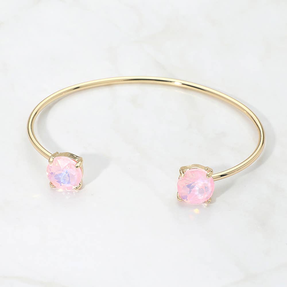 Faceted Round Stone Cluster Tip Cuff Bracelet