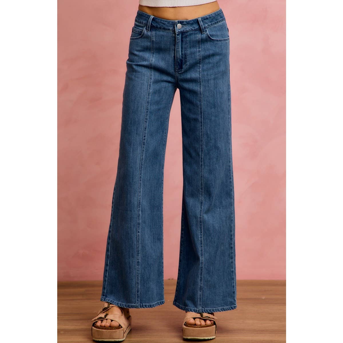 SEAM DETAIL MID RISE STRETCH DENIM JEANS PANTS