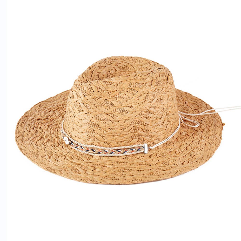 Straw Sun Hat with Straw Braided Evil Eye