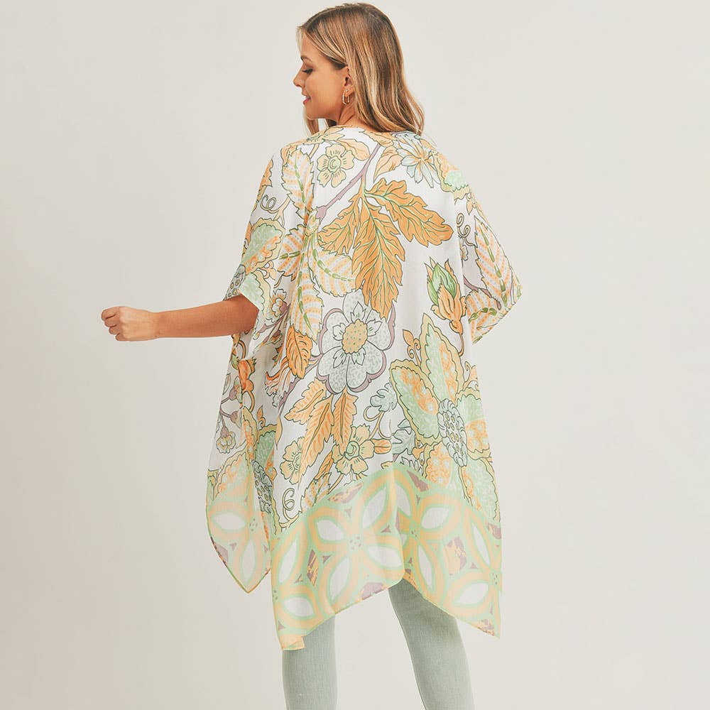 Flower Leaf Print Kimono