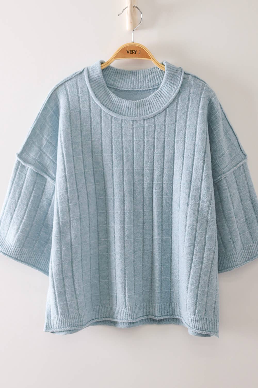 12W3734N-Cropped Length Ribbed Knit Sweater: OATMEAL / S-M-L/2-2-2