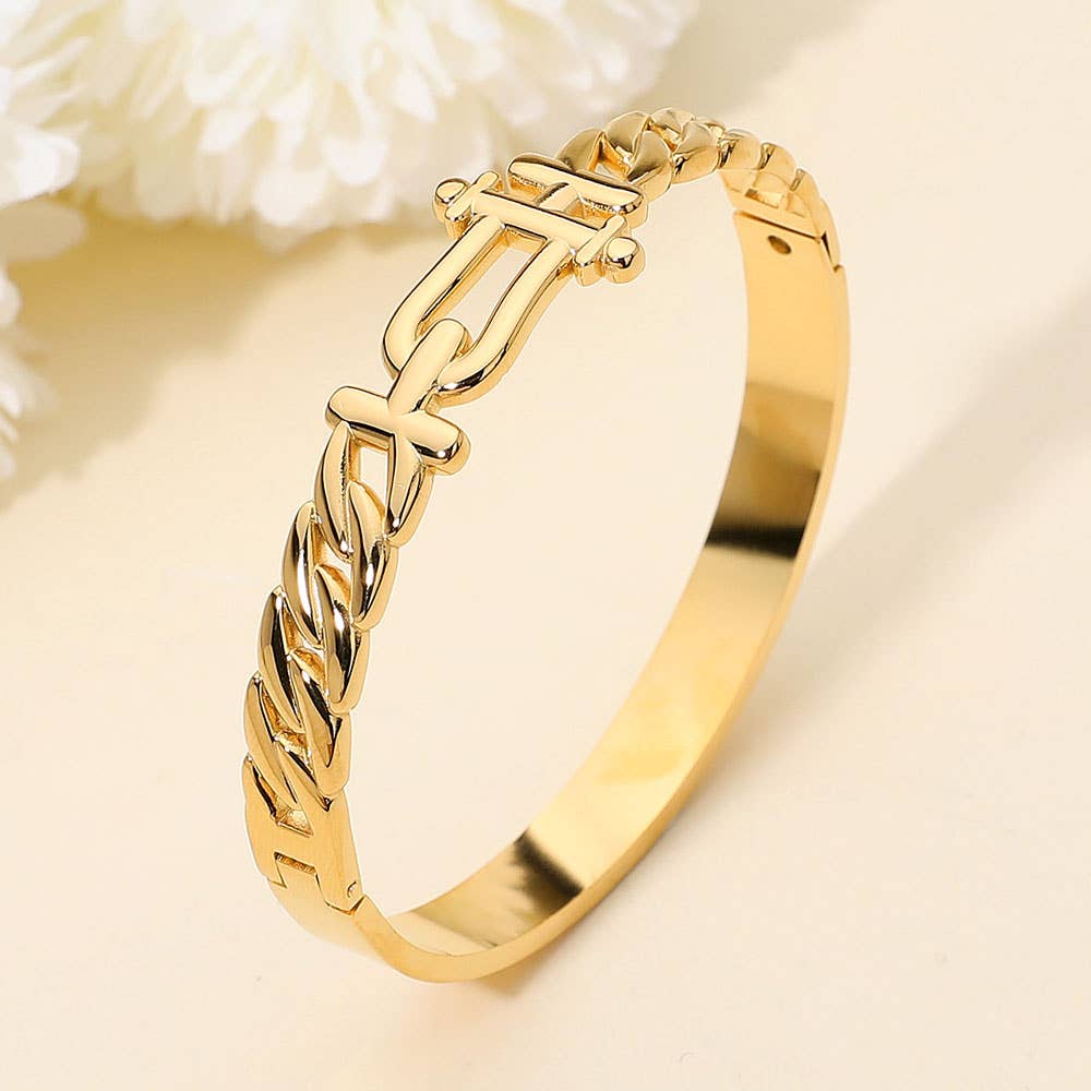 Stainless Steel Sculptural Interlock Accent Hinged Bangle Bracelet ...