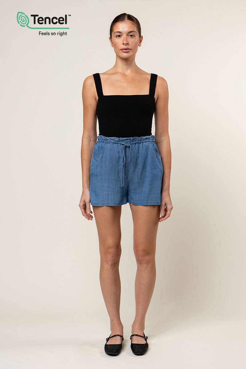TENCEL™ Elastic Waist Shorts With Back Pockets: Medium Blue / S