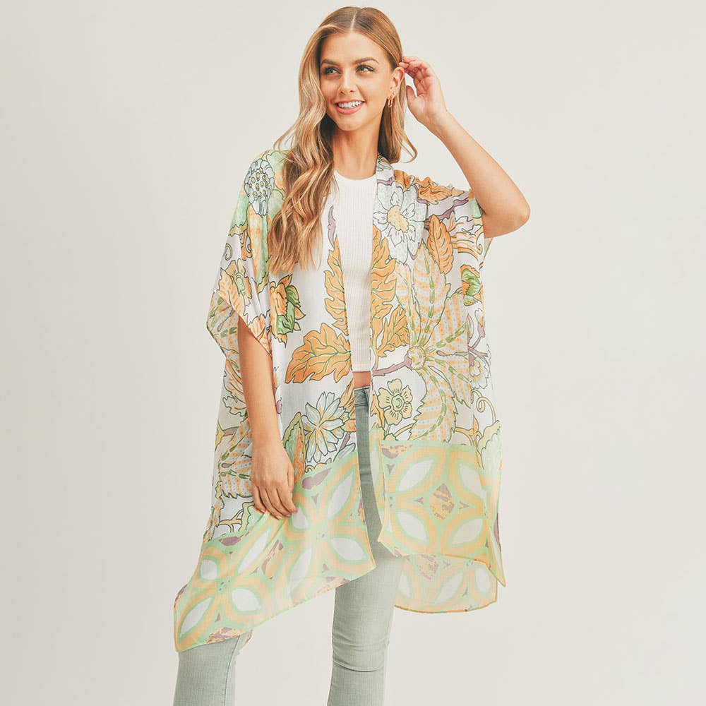 Flower Leaf Print Kimono