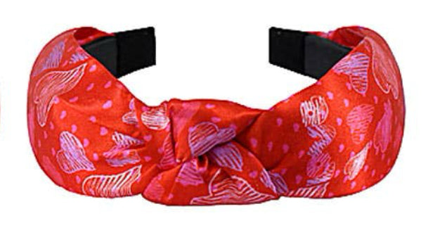 Love Heart Printed Knot Satin Headbands