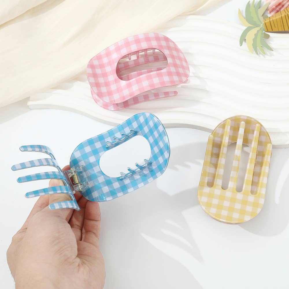 Gingham Checkered Oval Hair Clip