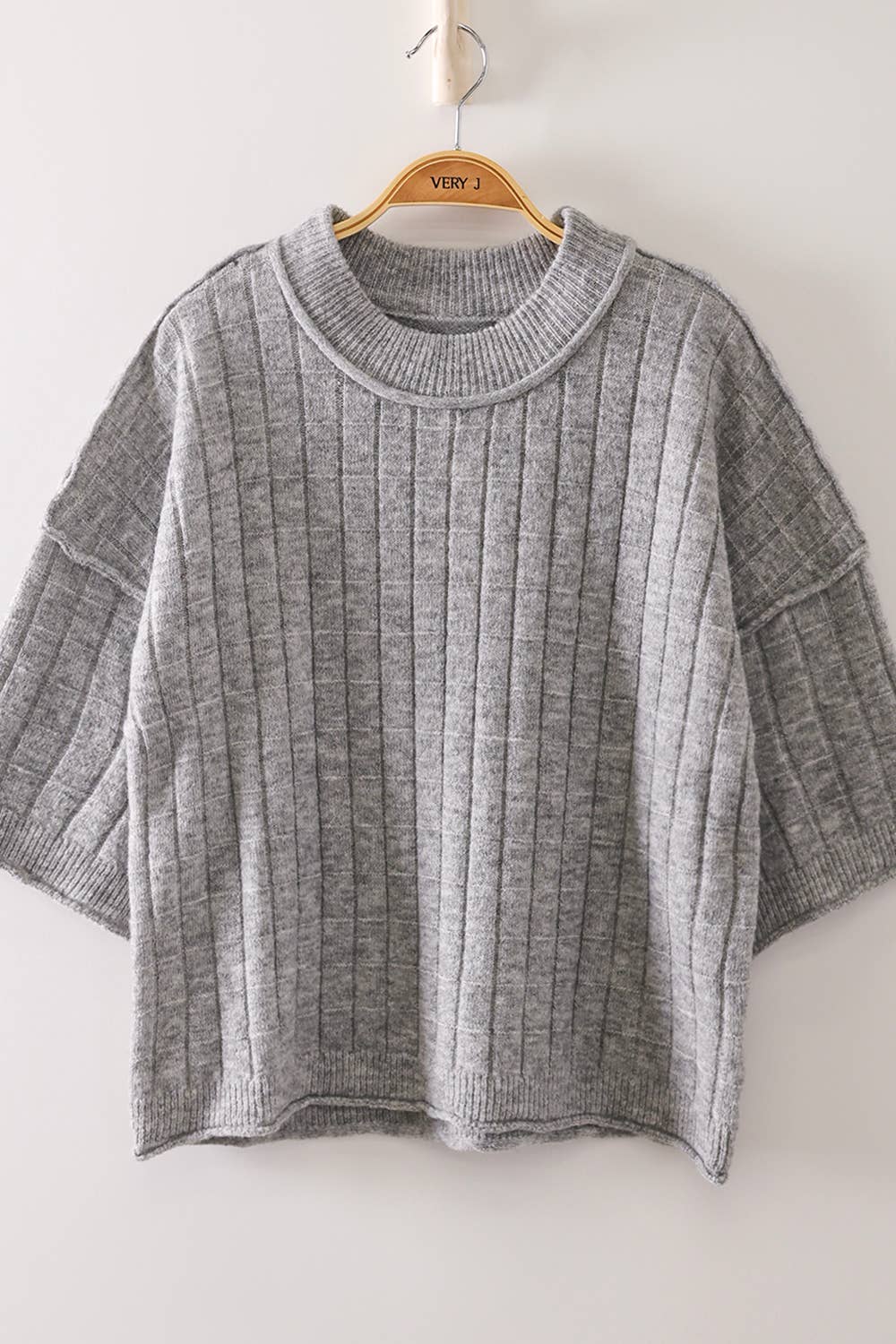 12W3734N-Cropped Length Ribbed Knit Sweater: OATMEAL / S-M-L/2-2-2