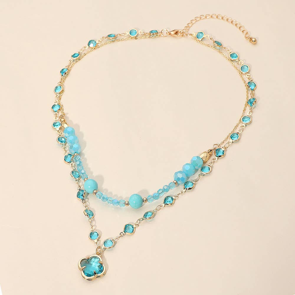 Quatrefoil Pendant Accent Dual Layer Beaded Necklace