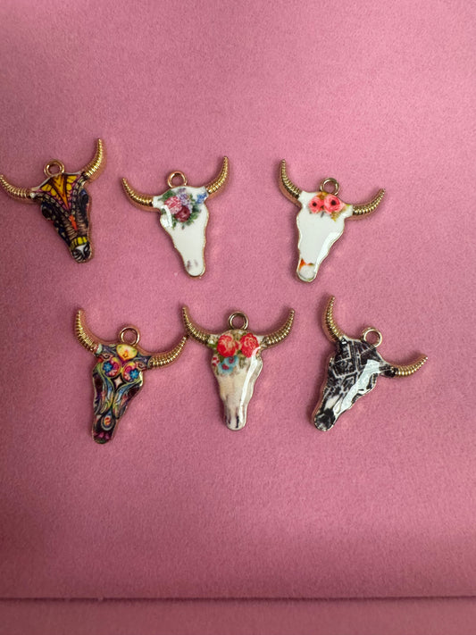 TCB Gold Painted Cow Skull Assorted Charms