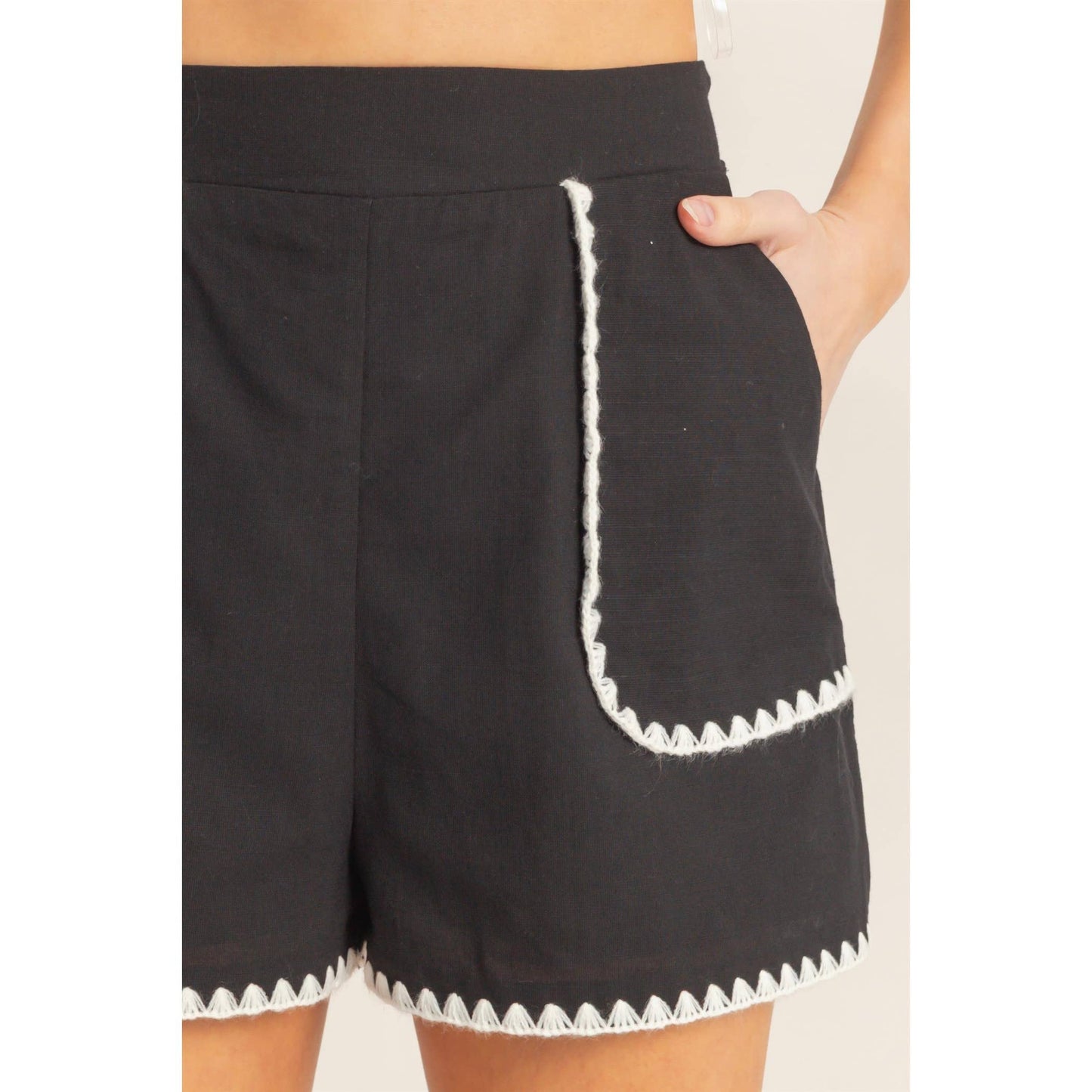 Scallop Trim High-Waisted Shorts