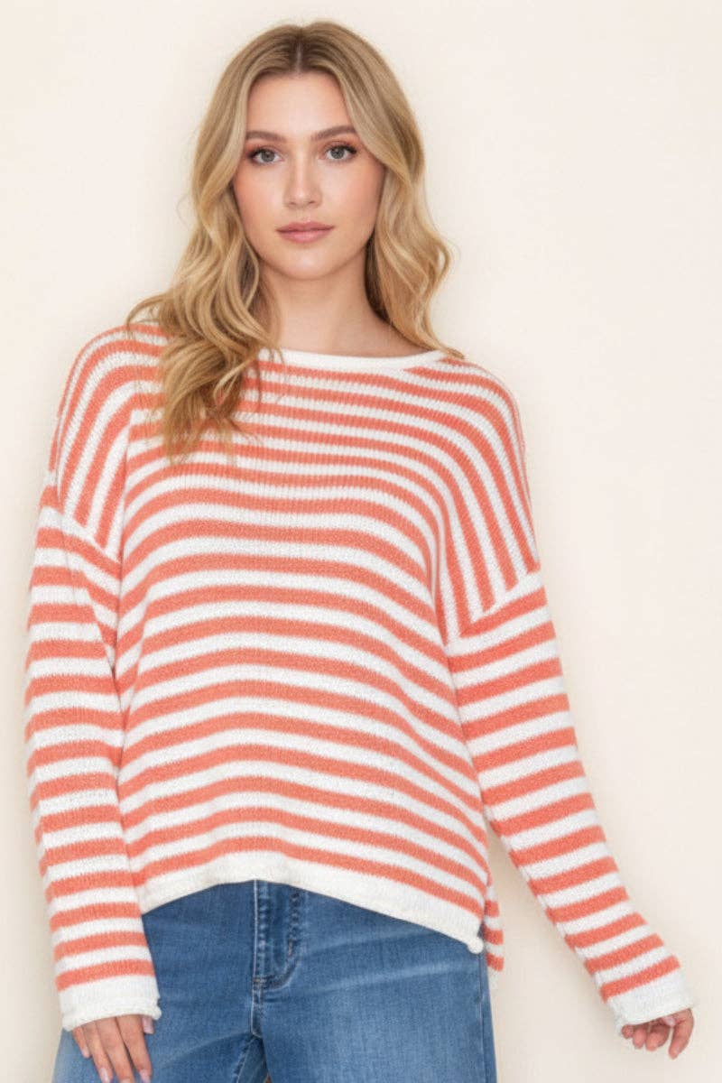 STRIPE ROUND NECK LONG SLEEVE TOP