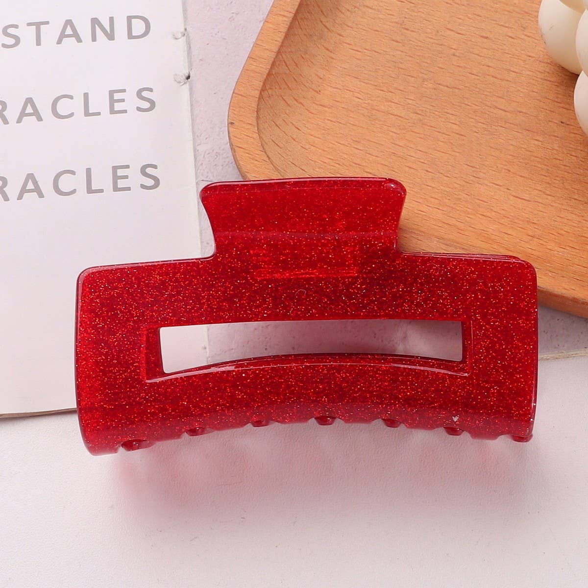 4TH OF JULY RECTANGULAR HAIR CLAW CLIP: Red