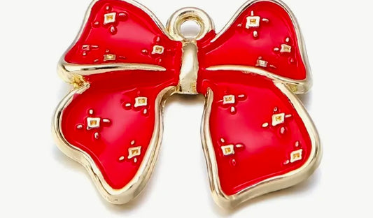 Christmas CB Red and Gold Bow Charm