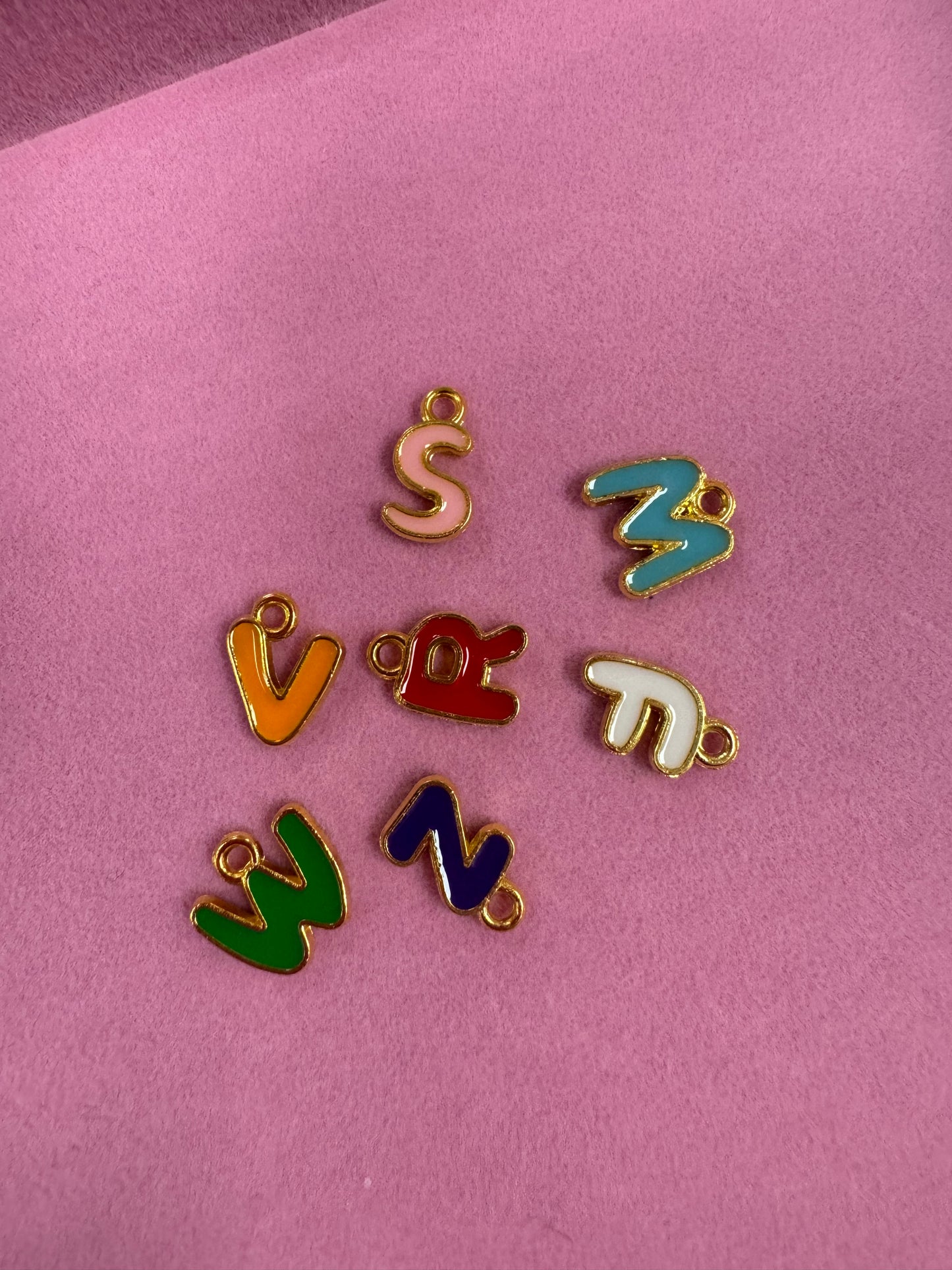 TCB Gold and Enamel Colored Letter Charms