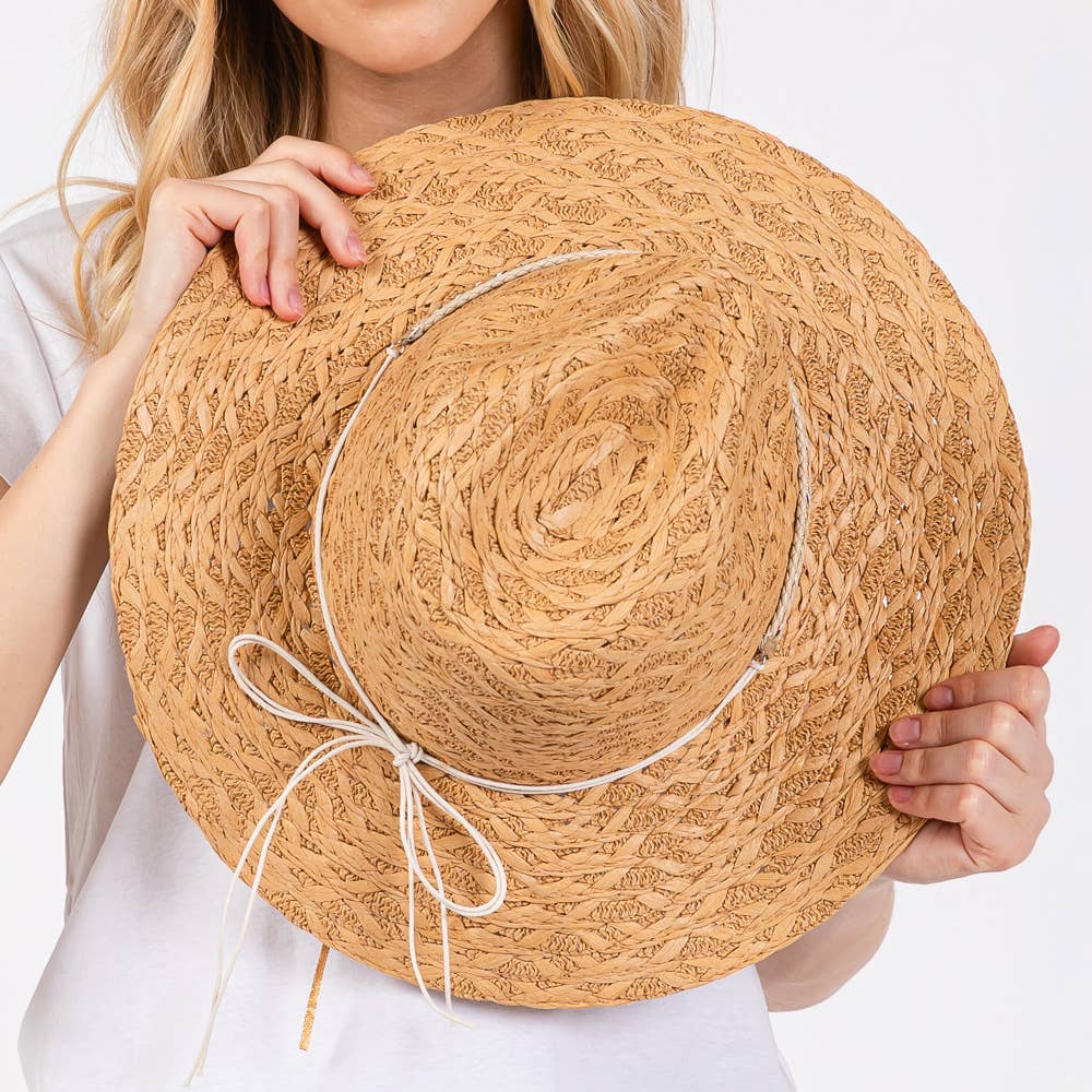 Straw Sun Hat with Straw Braided Evil Eye