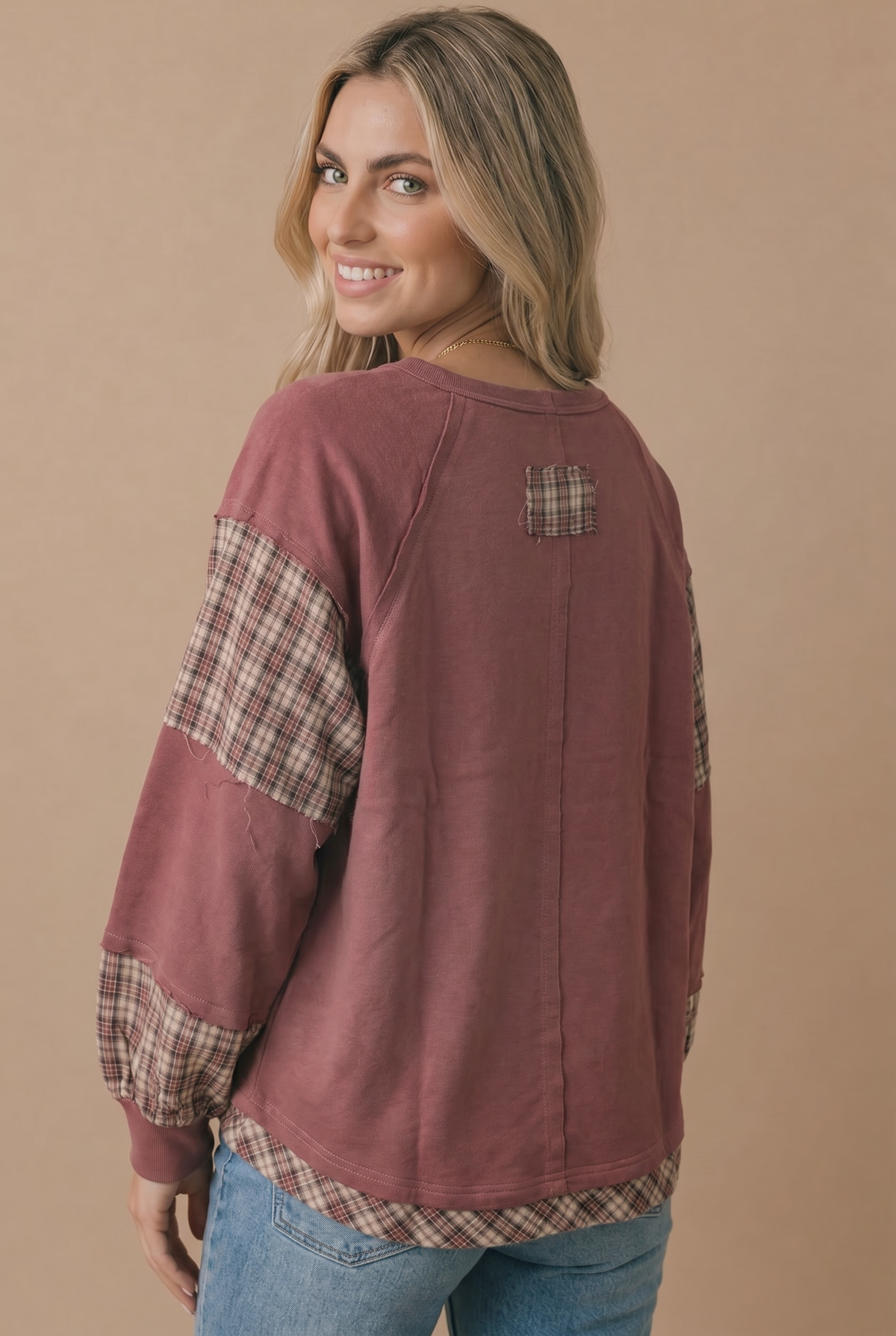 Plaid Contrast Oversized Fit Star Top