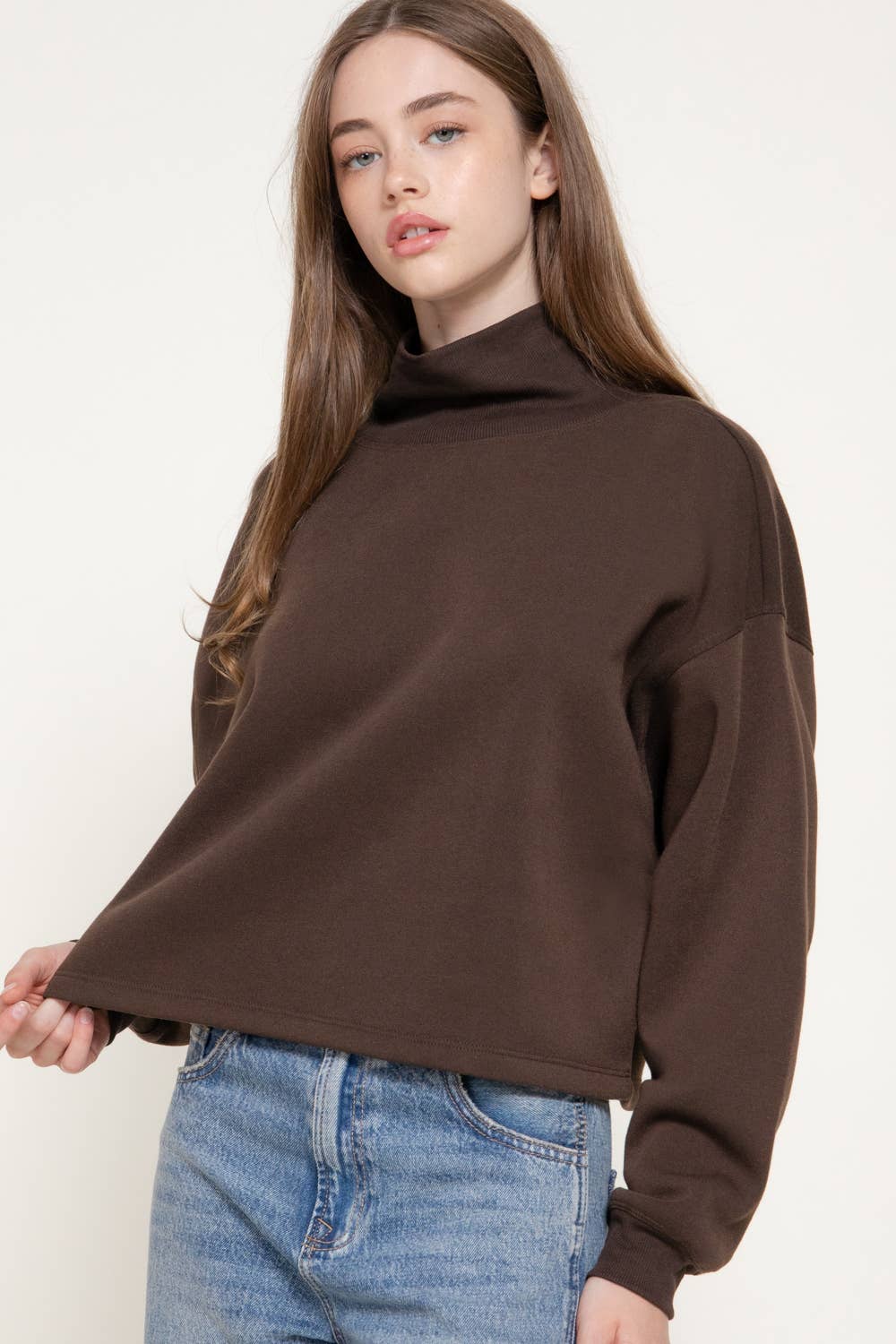 Ribbed Mock Neck Inner Brushed Sweatshirt