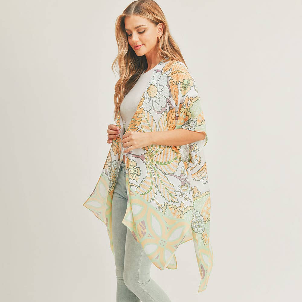 Flower Leaf Print Kimono